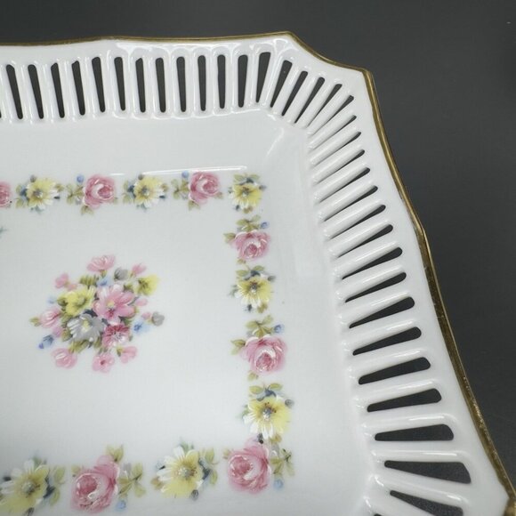 Schwarzenhammer Bavaria Hand Painted Square Reticulated Edge Dish Tray Plate VTG - Picture 6 of 10